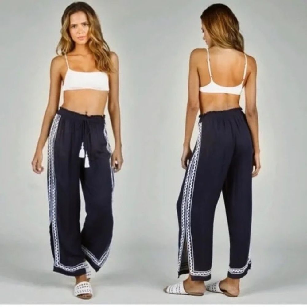 Surf Gypsy Navy Wide Leg Spilt Hem Beach Pants Coverup Pants Sz